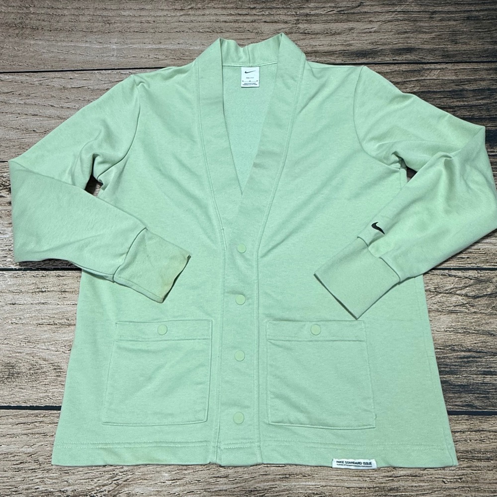 Nike Standard Issue Cardigan Mens Medium Green Dri-FIT Snap Front FB5464-343